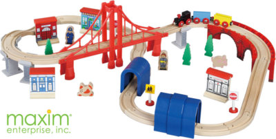 wooden train set bridge